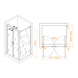 Душевой уголок RGW PA-144B (PA-104B+Z-050-2B+O-104B) 1000x900