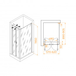 Душевой уголок RGW PA-144B (PA-104B+Z-050-2B+O-104B) 600x900