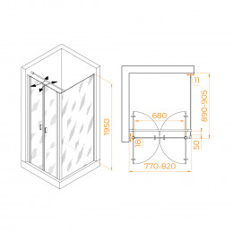 Душевой уголок RGW PA-144B (PA-104B+Z-050-2B+O-104B) 800x900