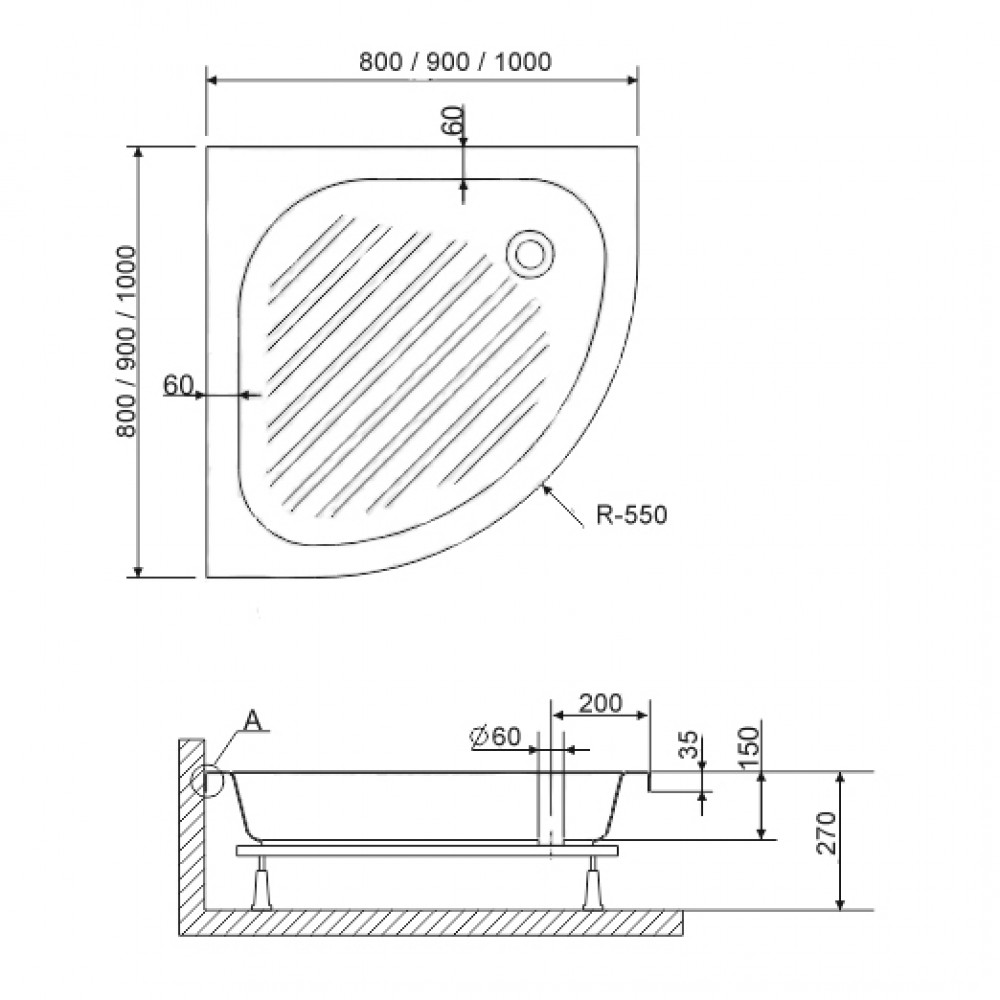 Душевой поддон полукруглый RGW BP/CL-S  900x900
