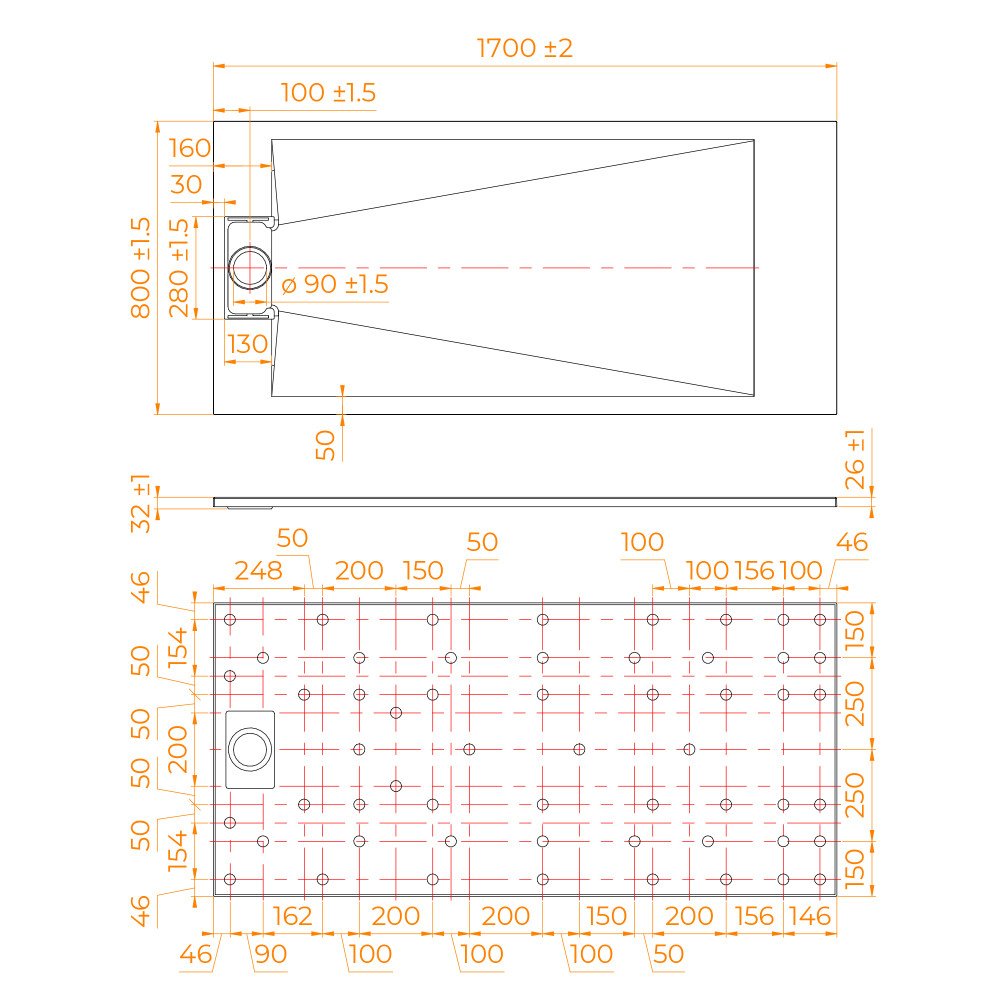 Душевой поддон прямоугольный RGW TUS-W Белый  800x1700