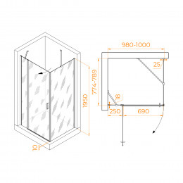 Душевой уголок RGW LE-044 (LE-004+Z-14) 1000x800