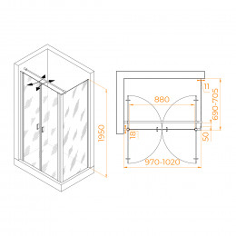 Душевой уголок RGW PA-144 (PA-104+Z-050-2+O-104) 1000x700