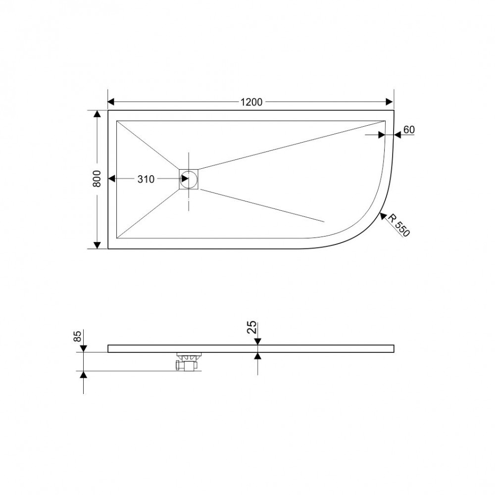Душевой поддон асимметричный RGW ST/AL-G Графит  800x1200
