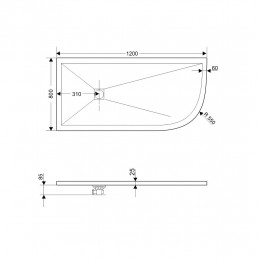 Душевой поддон асимметричный RGW ST/AL-G Графит  800x1200