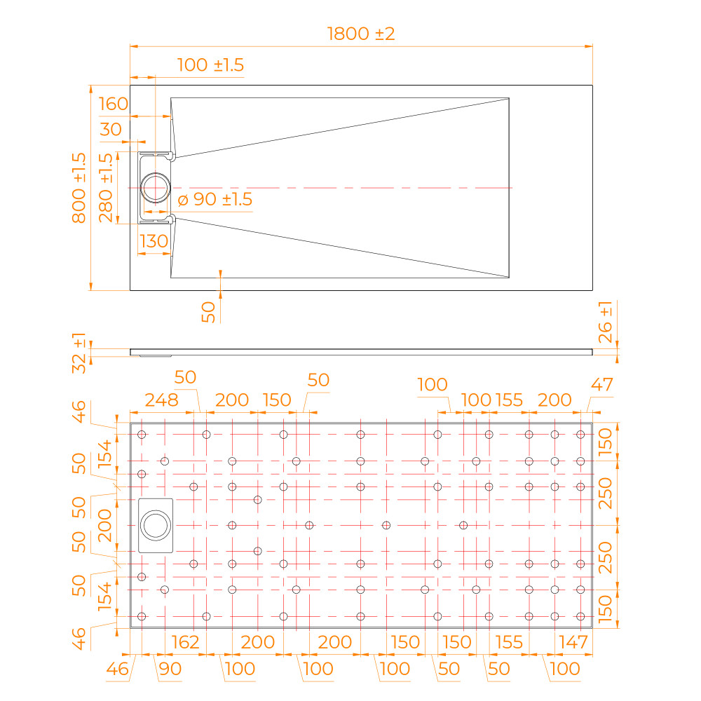 Душевой поддон прямоугольный RGW TUS-W Белый  800x1800