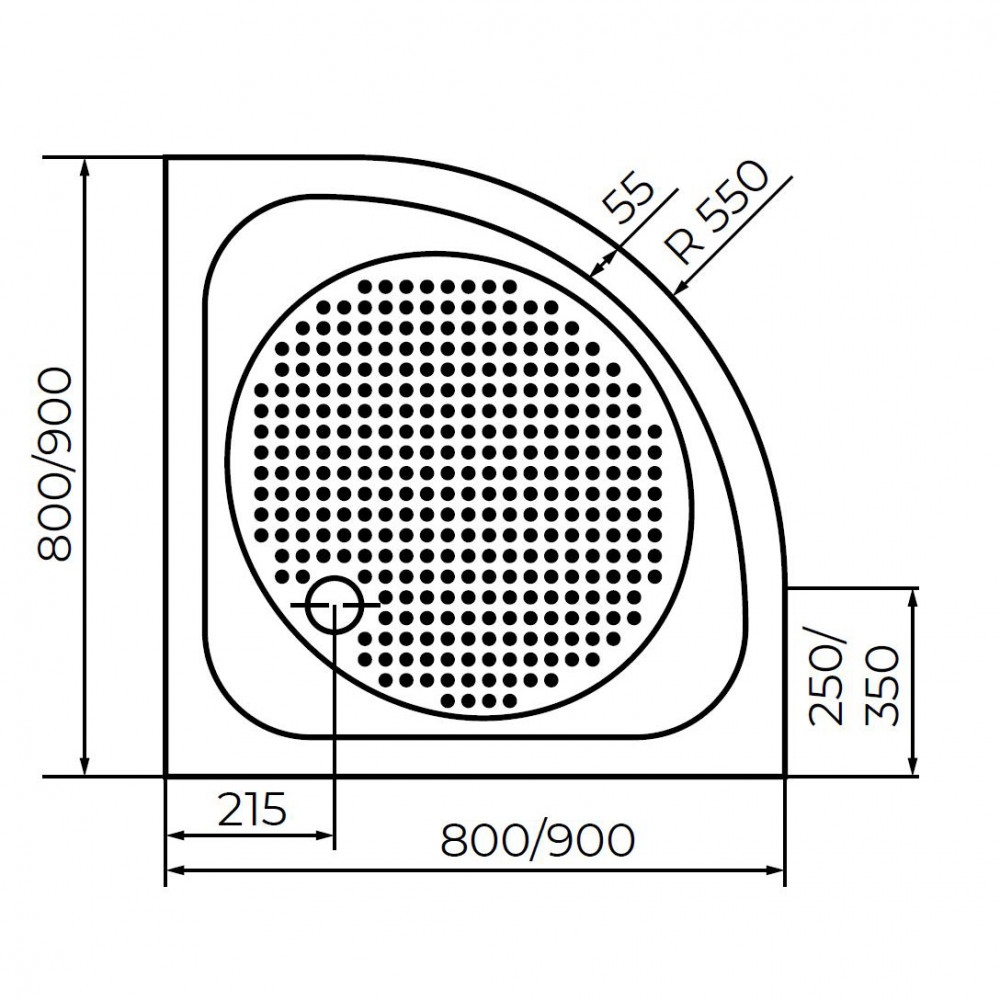 Душевой поддон полукруглый RGW LUX/TN-P  800x800
