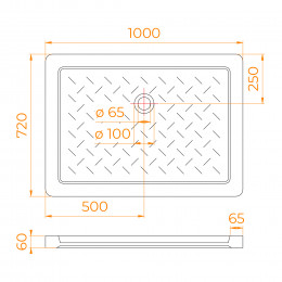Поддон для душа прямоугольный керамический RGW CR (Глубина 35)  720x1000