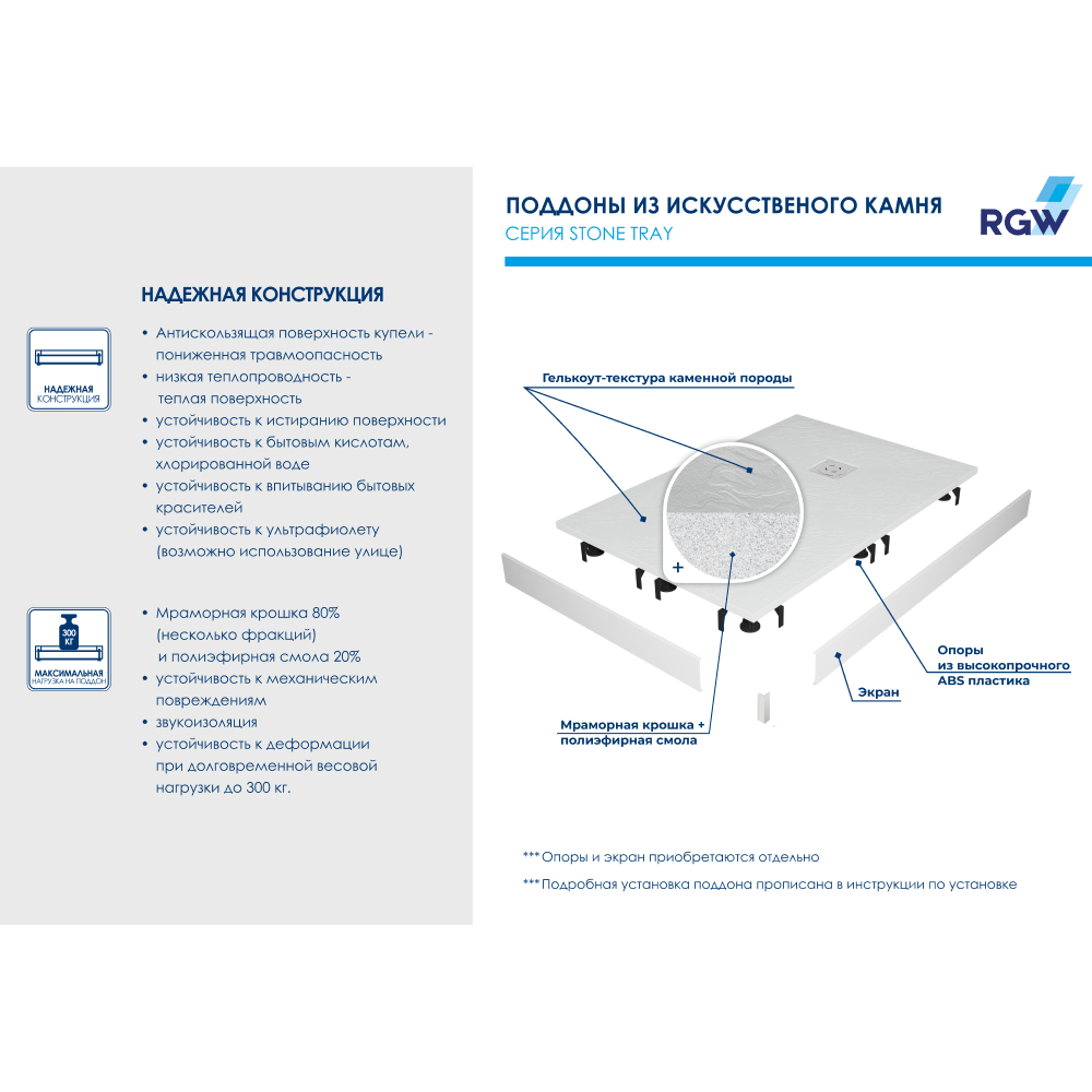 Душевой поддон прямоугольный RGW ST-W Белый  800x1000