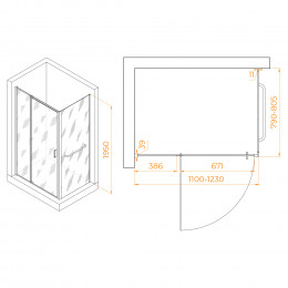 Душевой уголок RGW PA-078-1 (RGW PA-008 + Z-060-2) 1100x800