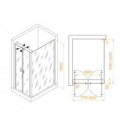 Душевой уголок RGW PA-144B (PA-104B+Z-050-2B+O-104B) 800x1200