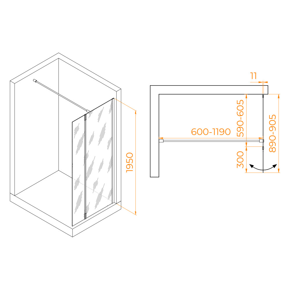 Душевая перегородка RGW WA-050Gb (WA-002Gb + Z-070Gb) 600