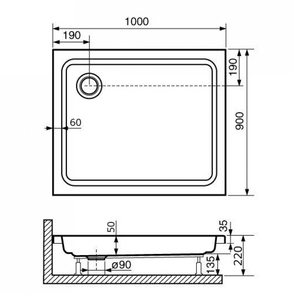 Душевой поддон прямоугольный RGW STYLE  900x1000