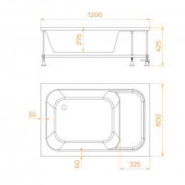 Душевой поддон прямоугольный RGW BC/L (с сиденьем)  800x1200