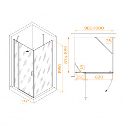 Душевой уголок RGW LE-044 (LE-004+Z-14) 1000x900