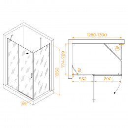 Душевой уголок RGW LE-044 (LE-004+Z-14) 1300x800
