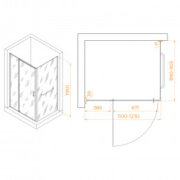Душевой уголок RGW PA-078-1 (RGW PA-008 + Z-060-2) 1100x900