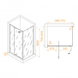 Душевой уголок RGW PA-44B (PA-02B + Z-050-1B) 1000x800