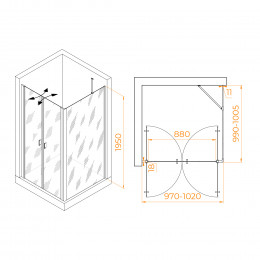 Душевой уголок RGW PA-134 (PA-104+Z-050-2+O-204) 1000x1000