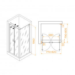 Душевой уголок RGW PA-134B (PA-104B+Z-050-2B+O-104B) 800x800