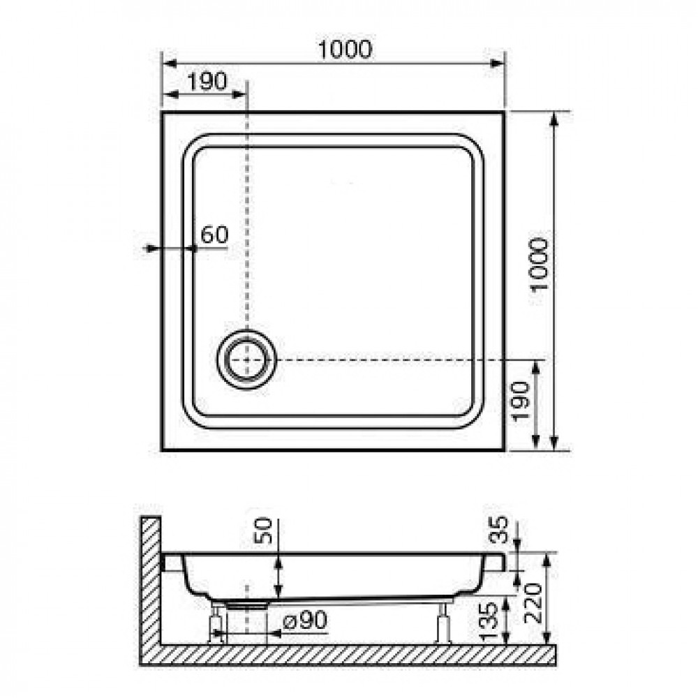 Душевой поддон квадратный RGW STYLE  1000x1000