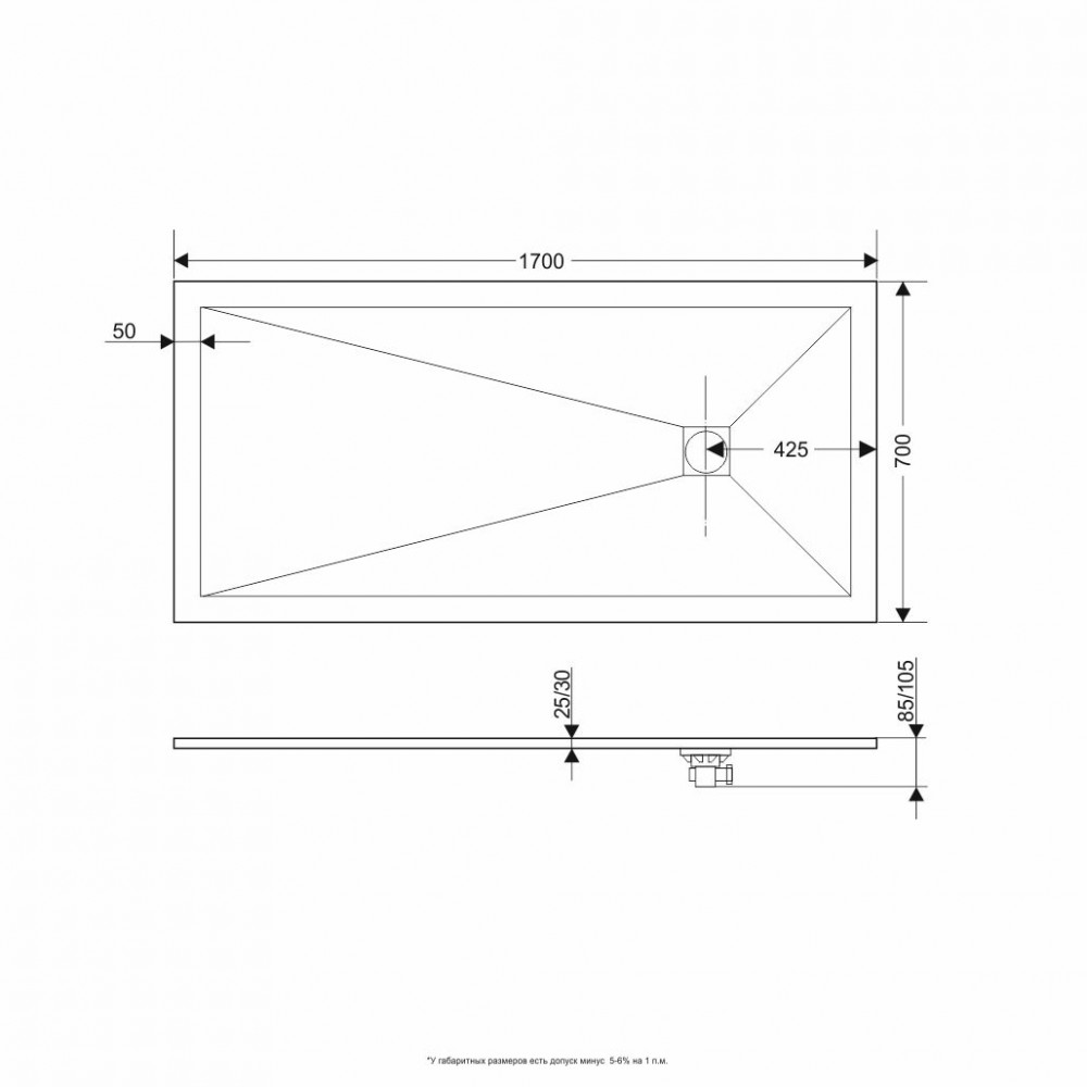 Душевой поддон прямоугольный RGW ST-G  700x1700