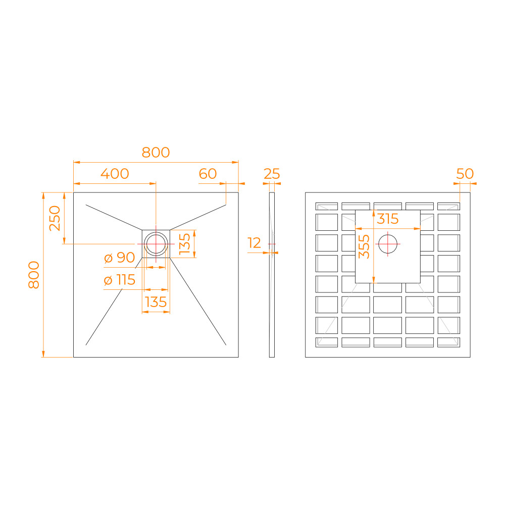 Душевой поддон квадрат STONE TRAY-W  800x800