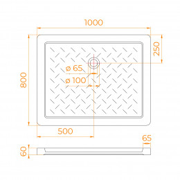 Поддон для душа прямоугольный керамический RGW CR (Глубина 35)  800x1000