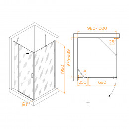 Душевой уголок RGW LE-044 (LE-004+Z-14) 1000x1000