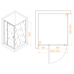 Душевой уголок RGW PA-078B (RGW PA-008B + Z-050-2B) 1000x1100