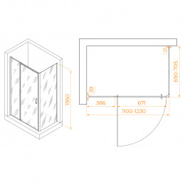 Душевой уголок RGW PA-078 (RGW PA-008 + Z-050-2) 1100x700