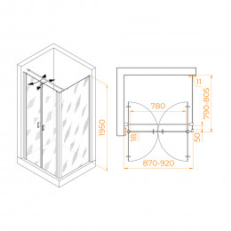 Душевой уголок RGW PA-144B (PA-104B+Z-050-2B+O-104B) 900x800