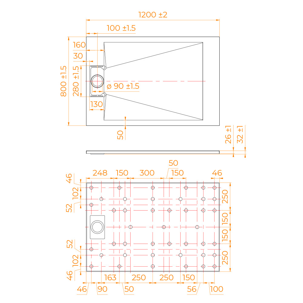 Душевой поддон прямоугольный RGW TUS-W Белый  800x1200