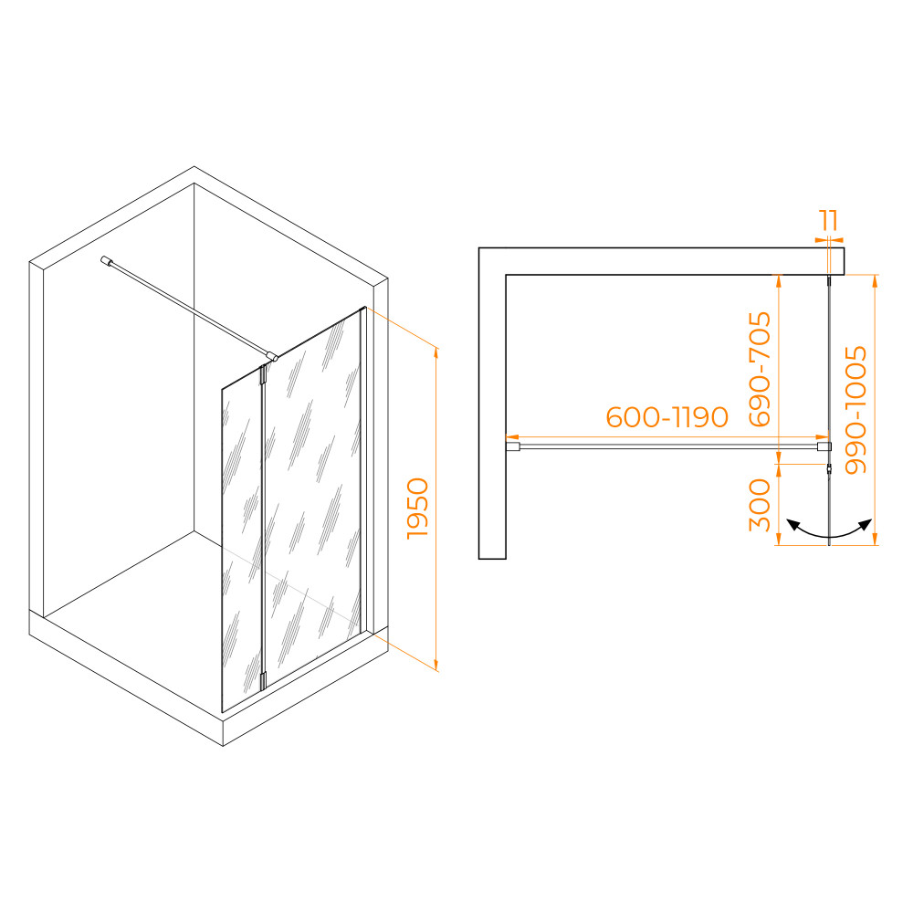 Душевая перегородка RGW WA-050Gb (WA-002Gb + Z-070Gb) 700