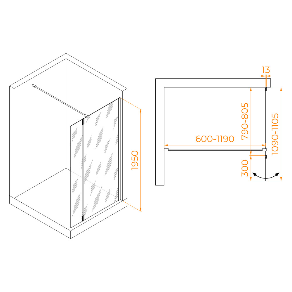 Душевая перегородка RGW WA-051Gb (WA-010Gb + Z-071Gb) 800