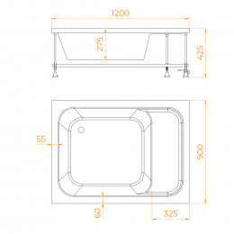 Душевой поддон прямоугольный RGW BC/L (с сиденьем)  900x1200