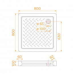 Поддон для душа квадратный керамический RGW CR  800x800