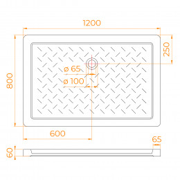Поддон для душа прямоугольный керамический RGW CR (Глубина 35)  800x1200