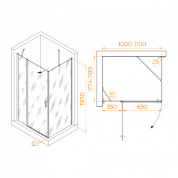 Душевой уголок RGW LE-044 (LE-004+Z-14) 1100x800