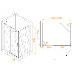 Душевой уголок RGW LE-044 (LE-004+Z-14) 1300x1000