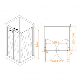 Душевой уголок RGW PA-134B (PA-104B+Z-050-2B+O-104B) 1000x1000