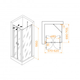 Душевой уголок RGW PA-144B (PA-104B+Z-050-2B+O-204B) 600x700