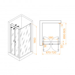 Душевой уголок RGW PA-144B (PA-104B+Z-050-2B+O-104B) 700x900