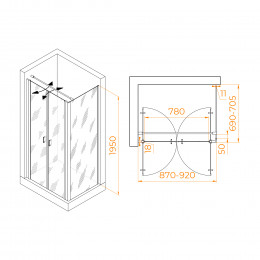 Душевой уголок RGW PA-144 (PA-104+Z-050-2+O-104) 900x700