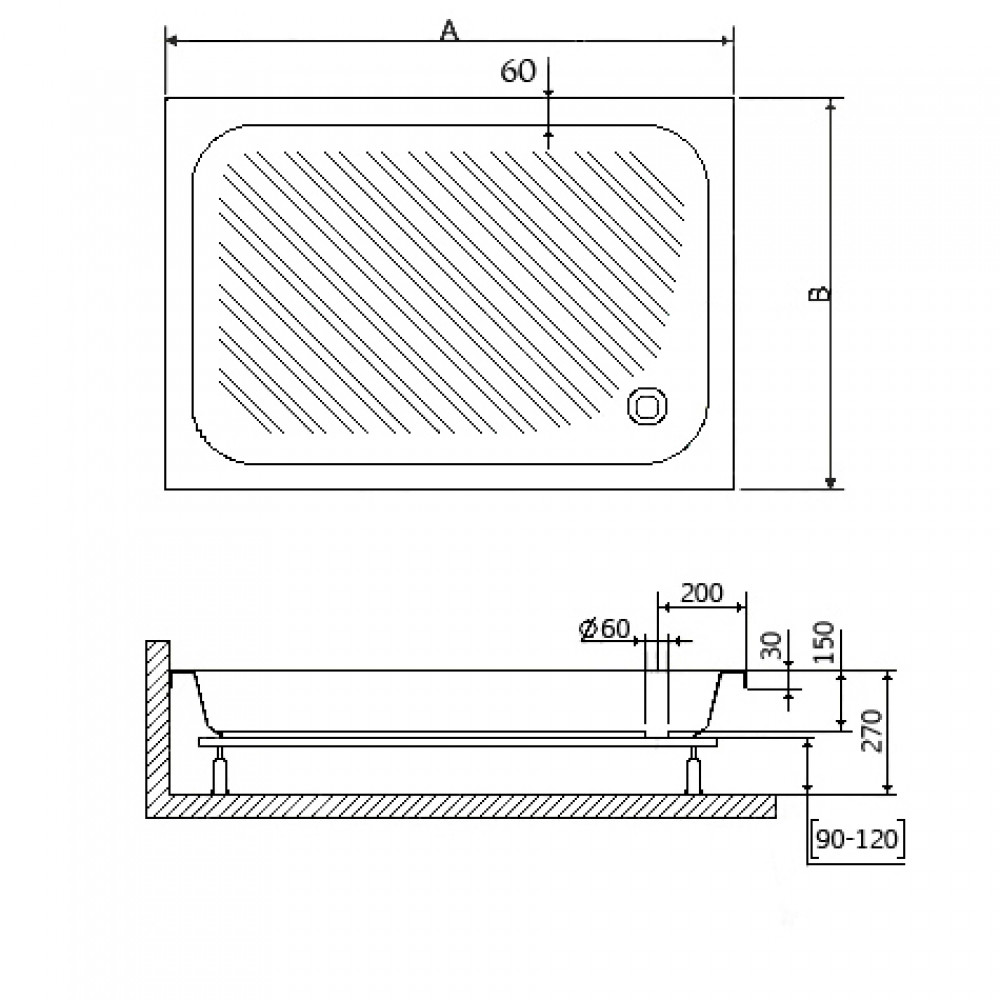Душевой поддон прямоугольный RGW B/CL-S  800x1200