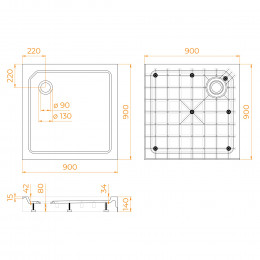 Душевой поддон квадратный RGW SMC-C-088 Белый  900x900