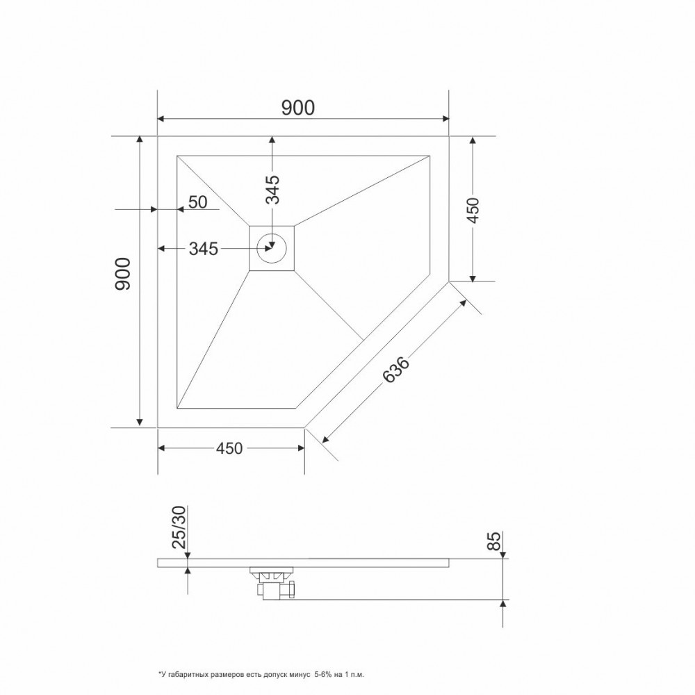 Душевой поддон трапеция RGW ST/T-W Белый  900x900