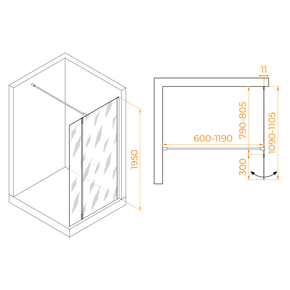 Душевая перегородка RGW WA-050Gb (WA-002Gb + Z-070Gb) 800