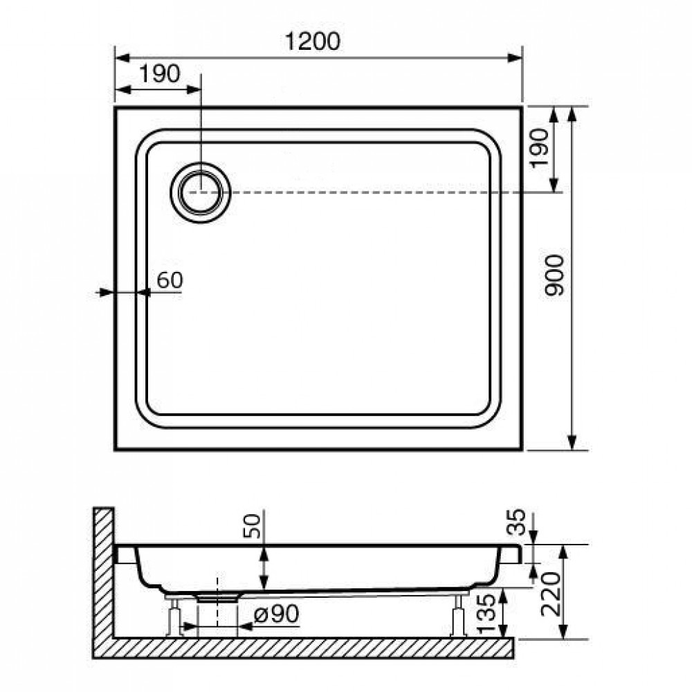 Душевой поддон прямоугольный RGW STYLE  900x1200