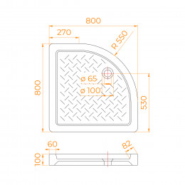 Поддон для душа полукруглый керамический RGW CR/R  800x800